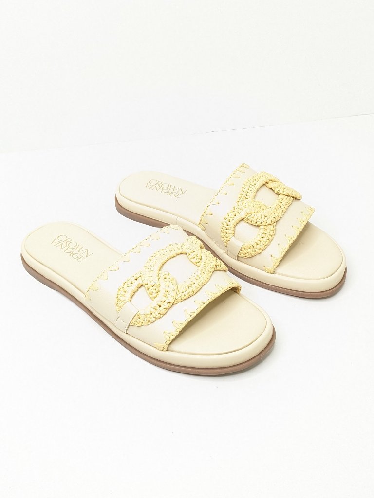 Crown Vintage Erona Woven Buckle Slide Sandals Cream Natural Womens 6